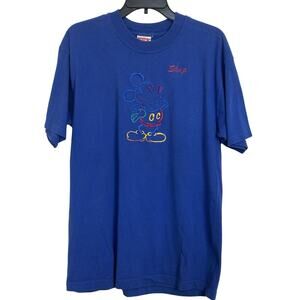 Vtg 90s Disney Embroidered Mickey Mouse Blue T-shirt Size Large Mickey Inc